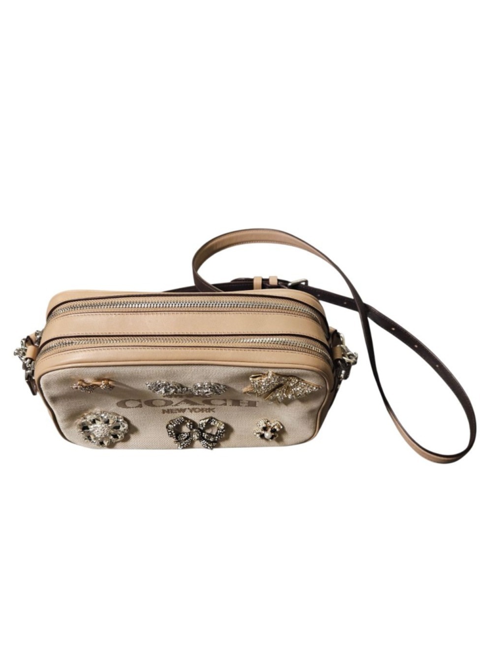 Coach Beige Brown Embellished Crossbody Bag One Size - Picture 9 of 13